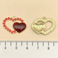 Pink rose gold hollow heart pendant with red rhinestones and enamel finish - Red Glitter Enamel Rhinestone Heart (21473) / 18x23mm