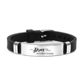 Black silicone bracelet with polished steel plate engraved with Pray Without Ceasing - Pray WITHOUT CEASING