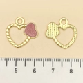 Pink glitter heart pendant with gold hollow frame and hanging loop for DIY jewelry making - Pink Glitter Enamel Heart (21476) / 18x18mm