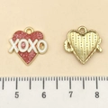 Red glitter enamel heart pendant with XOXO letters and gold tone metal backing - Pink Glitter Enamel Heart XOXO (21485) / 15x15mm