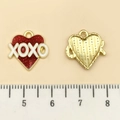 Pink heart rose pendant with XOXO engraving and glitter oil drip for DIY jewelry - Red Glitter Enamel Heart XOXO (21486) / 15x15mm