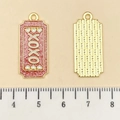 Rectangular red glitter XOXO enamel heart pendant with golden finish for DIY jewelry - Pink Glitter Enamel Tag XOXO (21489) / 27x12mm