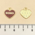 Pink glitter heart charm with white XOXO text and gold metal reverse side - Red Glitter Enamel KC Heart Letter (21528) / 13x13mm