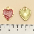 Pink rose gold heart charms with red glitter enamel and metallic texture for DIY jewelry - Red Glitter Enamel KC Heart (21529) / 18x14mm