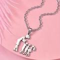 Polished stainless steel family necklace featuring a silhouette pendant of four family members - Two Sons One Daughter Silhouette