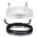 Braccialetti di coppia intrecciati in bianco e nero con ciondoli incisi sole e luna - Stile 8 (Amore lunare/Vita solare)