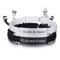 Braccialetti di coppia intrecciati bianchi e neri con placche in acciaio incise - Stile 6 (Mi manchi)