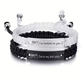 Handgewebte Schwarz-Weiß-Paararmbänder mit gravierten Edelstahlplatten im Set - Stil 4 (An dir hängen/Bester Fang)