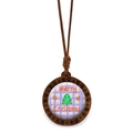 Christmas tree wooden pendant necklace with blue checkered pattern and ginger men - Christmas Tree and Gingerbread Men Design (Style 2)