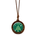 Detail of wooden Christmas tree pendant with Merry Christmas glass dome and brown cord - Christmas Tree and Snowman Design (Style 3)