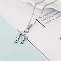 Polished silver family necklace featuring mother and child silhouette on a blue background - Mother-Daughter