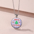 Weihnachtsbaum Zeitstein Glasanhänger Halskette mit Merry Christmas Text auf Silberkette - Lila Karo Lebkuchenmann (Stil 2)