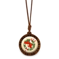 Handmade wooden Christmas necklace with green wreath and candy cane glass pendant - Christmas Wreath and Candy Cane Design (Style 4)