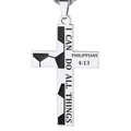 Stainless steel cross pendant with soccer texture and inspirational bible verse engraving - Cross Football Texture (Style 1)