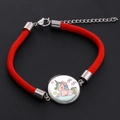 Handmade red braided unicorn bracelet with silver lobster clasp and round glass pendant - Style 7 (BOB319)