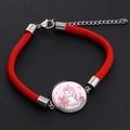 Red braided unicorn charm bracelet with stainless steel clasp and glass cabochon - Style 8 (BOB319)