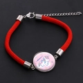 Red braided unicorn charm bracelet with Princess glass gemstone and adjustable chain - Style 9 (BOB319)