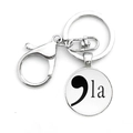Porte-clés Kamala Harris en métal argenté avec fermoir homard et pendentif en verre - Style Symbole Point-virgule
