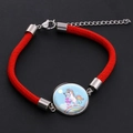 Handcrafted red braided rope unicorn bracelet with glass cabochon charm and steel clasp - Style 11 (BOB319)