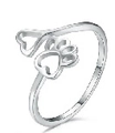 Detailed close-up of hollow heart and pet paw print design on adjustable silver ring - Hollow Paw Heart Open Style / Silver