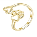 Minimalist gold dog paw and hollow heart open adjustable ring for women fashion - Hollow Paw Heart Open Style / Gold