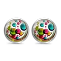 Bunte Blasen-Glas-Cabochon-Ohrstecker mit silberner Metallbasis auf weißem Hintergrund - Bunter Blasenstil (Stil 1)