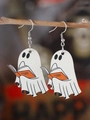 Halloween Geist liest ein Buch Acryl Ohrringe mit gotischen orangefarbenen Buchdetails - Geist liest Oranges Buch (Stil 2)