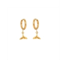 Polished gold fishtail hoop earrings for women crafted in minimalist stainless steel - Hoop Whale Tail Pendant / Gold