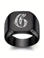 Bague chevalière noire en acier inoxydable style punk gothique avec lettre G gravée - Style Lettre G (G)