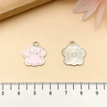 Pink cat paw alloy charm for DIY jewelry making with polished pink oil drip finish - Pink Bear Cat Paw (12069)