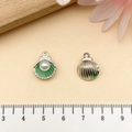 Green enamel shell charm with pearl accent and metal texture for DIY jewelry making - Green Marine Pearl Shell (19041)