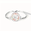 Vintage silver bible bracelet with 'God is within her' quote and floral glass charm - Psalm 46:5 Inspirational Quote (God is within her, she will not fall)