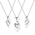 Detail of 3-piece heart puzzle necklaces for Mom and siblings in polished stainless steel - Big Brother Mom Little Sister Set (Style 1)