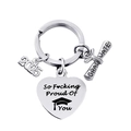 Polished stainless steel 2025 graduation keychain with heart pendant and mortarboard icon - Proud of You Inspirational Quote (Keychain 5)