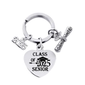 2025 graduation keychain featuring heart pendant and stainless steel graduate scroll charm - Senior 2025 Commemorative (Keychain 6)
