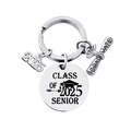 2025 Graduate keychain in silver stainless steel with Class of 2025 and scroll charms - Senior 2025 Tag Style (Silver 6)
