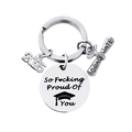 2025 graduation stainless steel keychain with diploma scroll and proud message tag - Proud of You Fun Style (Silver 5)