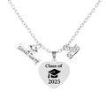 Close-up of silver Class of 2025 heart pendant with graduate scroll and year charm - Class of 2025 Cap (Style E)