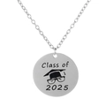 Macro view of Class of 2025 engraved silver pendant necklace with doctoral cap design - Cap and Glasses Pattern Necklace (GA1042-1)