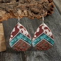 Boucles d'oreilles western goutte d'eau avec motifs vache et totem sur support écorce - Style 2