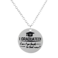 Detail of silver graduation necklace featuring a doctoral cap and engraved funny slogan - Humorous Quote Necklace (GA1042-2)