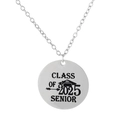 Detailed view of silver stainless steel round pendant engraved with Class of 2025 Senior - Class of 2025 Senior Necklace (GA1042-3)