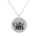 Stainless steel graduation necklace featuring Class of 2025 pendant and doctoral cap icon - Simple Class of 2025 Necklace (GA1042-4)
