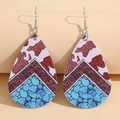 Boucles d'oreilles pendantes style western avec motif vache et turquoise - Style 1