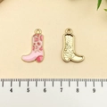 Pendentifs bottes de cow-boy en émail rose pour colliers DIY en alliage doré - Botte de Cowboy Rose (21852)
