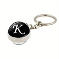 Schlüsselanhänger Buchstabe K mit schwarzem Glasstein und silbernem Metallring - Buchstabe K