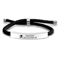 Pulsera trenzada negra ajustable con placa de acero inoxidable grabada signo Acuario - Acuario Plateado