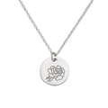 Dettaglio della collana in argento con ciondolo a disco e incisione floreale di una rosa - Settembre D'argento