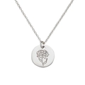 Collana minimalista in acciaio argento con ciondolo tondo e incisione di garofano - Silver January