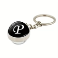 Silberner Buchstabe P Schlüsselanhänger mit Glas-Cabochon und schwarzem Anhänger-Design - Buchstabe P